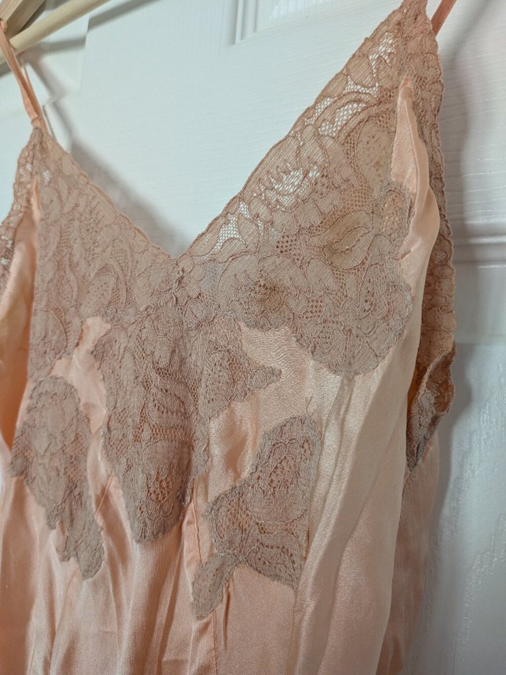Vintage Antique Peach Silk Slip Dress 1930s